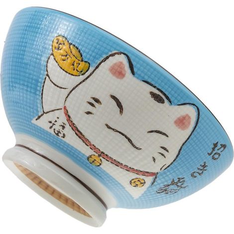 Grand Bol à Ramen Japonais - Teinte Bleue ⌀ 17,5 cm - Contenance 1000 Ml - Chat Maneki Neko - Bol à Riz, Petit Déjeuner (1/3)