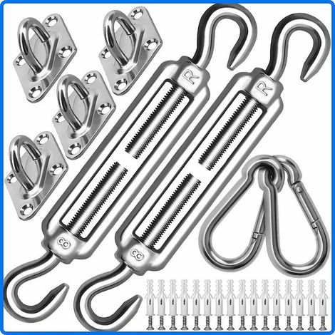 Kit de fixation de voile d'ombrage M8 robuste, kit de fixation d'auvent en acier inoxydable 304 pour triangle et carré, kit d'accessoires (M8) (1/4)