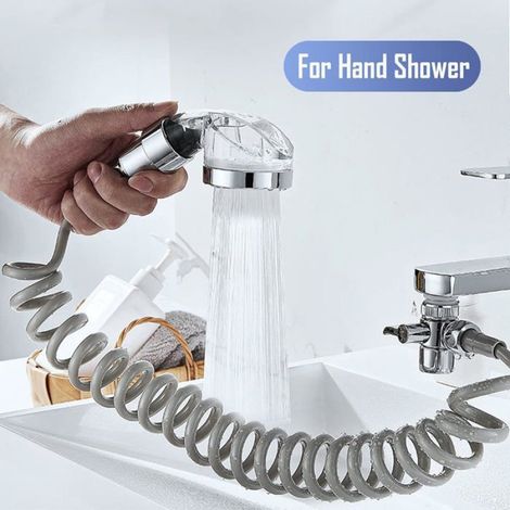 Douche télescopique à ressort 3 m Gris avec embout en cuivre pour douche manuelle toilette et bidet (1/4)