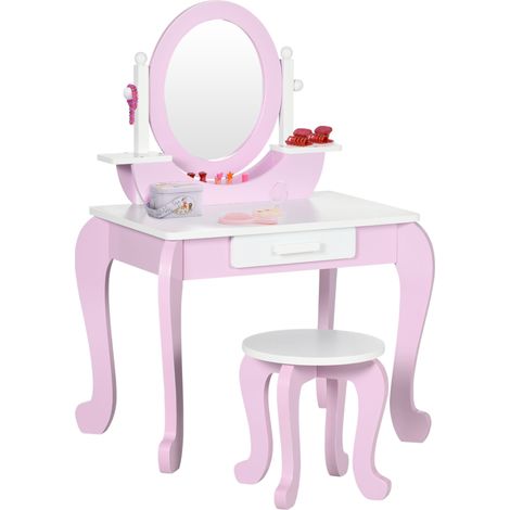 ZONEKIZ Kids Dressing Table Set, Kids Vanity Set w/ Drawer - Pink (1/5)