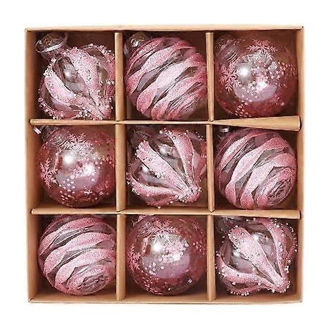 Set mit 9 zarten Weihnachts-Hängeornamenten, 8 cm große Weihnachtskugeln mit Schnur, für Hochzeit, Party und Heimdekoration (24 x 24 cm, rosa) (1/2)