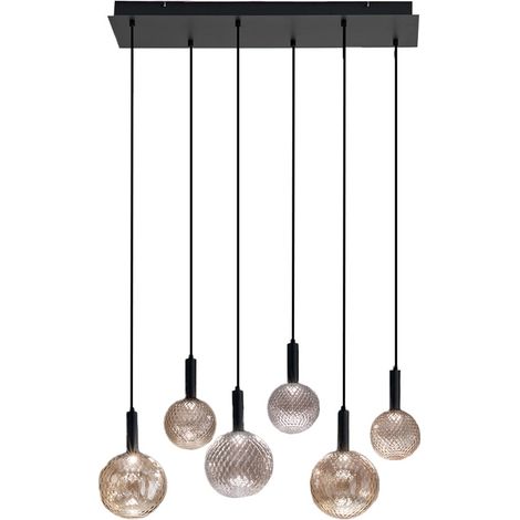 Suspension LED en verre soufflé Golf 6 Lumières Mix Rectangulaire (1/2)