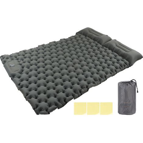 Aufblasbare Campingmatratze mit Fußpumpe, ergonomischer Unterstützung, graues wasserdichtes Nylon für Wandern und Outdoor-Aktivitäten (1/5)