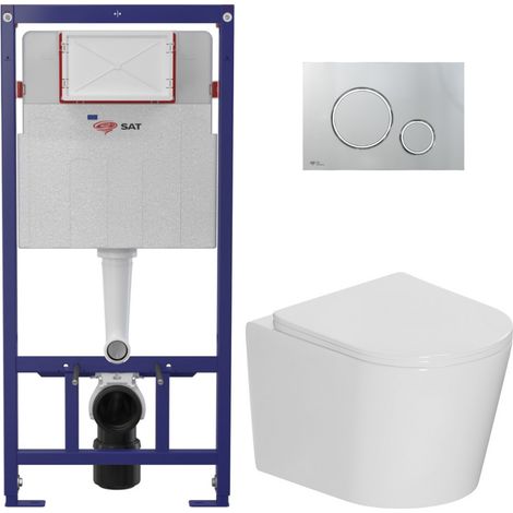 Swiss Aqua Technologies Pack WC Telaio leggero 112 cm ECO 2L SAT + WC sospeso Ceramia + placca cromo lucido (STECE14WT05-IN)