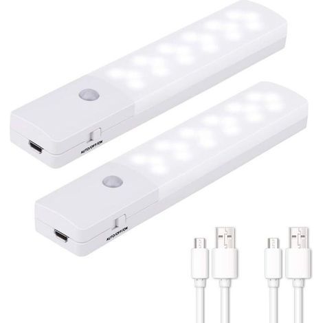 Juego de 2 luces nocturnas inalámbricas con sensor de movimiento – 18 LED recargables para armario, vestidor, garaje, pasillo (1/4)