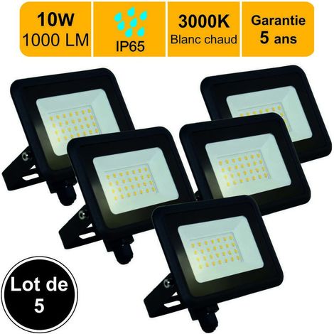 Lot de 5 projecteurs LED 10W 1000 LM 3000K IP65 connexion en direct - garantie 5 ans (1/5)
