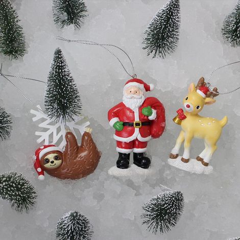 6-teiliges Weihnachtsdekorationsset: Baum, Weihnachtsmann, Rentier aus Kunstharz – Rote Weihnachtsaccessoires in einer Box (1/5)