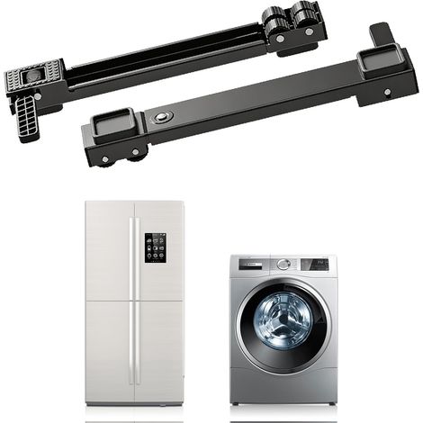 Support de machine à laver avec roulettes, roues relevables et extensibles de 50 à 80 cm, rail de transport, pour machine à laver, sèche-linge, réfrigérateur, noir (1/5)