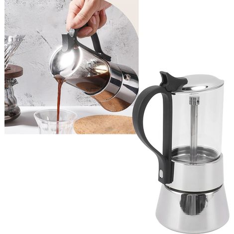 Cafetière moka de style italien en acier inoxydable épais 304, cafetière à filtre visuel, cafetière moka en verre. (1/5)