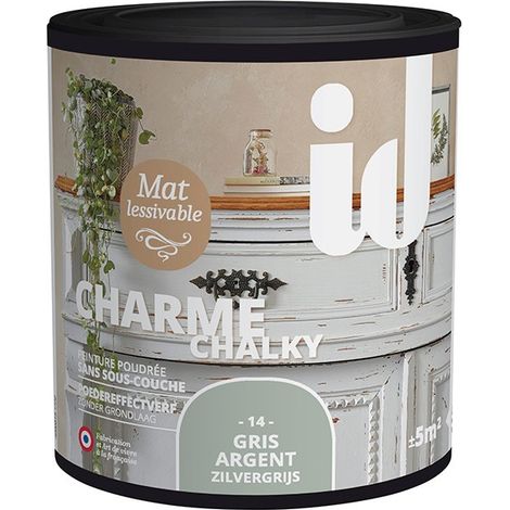 Peinture mate poudrée pour meubles et boiseries 500ML gris argent – 4 effets possibles – Multi-supports : bois, objet, plan de travail – Id Paris (1/7)
