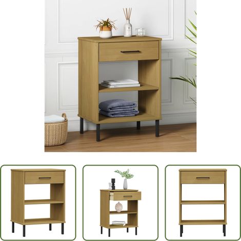 Holzschrank - Konsolenschrank OSLO mit Metallbeinen Braun Massivholz Kiefer (1/5)