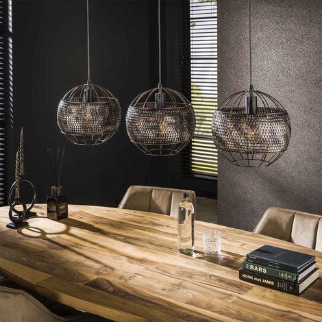 Suspension 3 lampes 110x30x150 cm en métal brun-noir - HEDEL