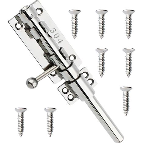 Verrou de porte coulissant 304 en acier inoxydable - Avec 8 vis - Robuste et épais - Pour porte de grange, clôture, abri de jardin, cave, 20 cm (1/5)