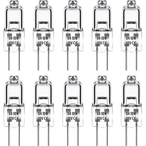 Ampoule Halogene G4, Ampoule G4 12V 10W, blanc chaud 3000K, 150LM, Intensité Variable, LampeHalogene G4, Lampe à Capsule Transparente, paquet de 10 (1/4)