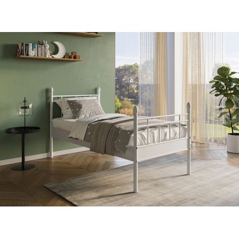Lit simple en métal blanc KADY 90 x 190 cm (1/5)