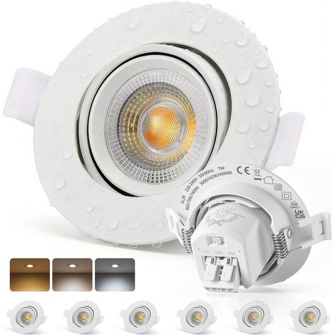 Spot LED Encastrable IP65 Salle de Bain Trou 68mm - 80mm 7W 700lm, Intérieur pour Cuisine Salon Chambre, Blanc Chaud / Neutre / Froid, Lot de 6 (1/5)