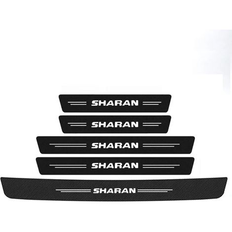 (5 pièces) Autocollants de protection de seuil de porte pour VW Volkswagen SHARAN,logo,plaque de protection de pare-chocs arrière en fibre de carbone (1/3)
