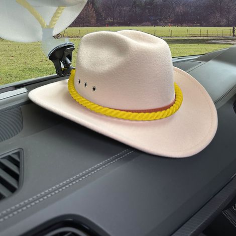 Cowboyhuthalter (gelb) – Autohuthalter mit Saugnäpfen zur Befestigung an der Rückseite der Tür (1/5)