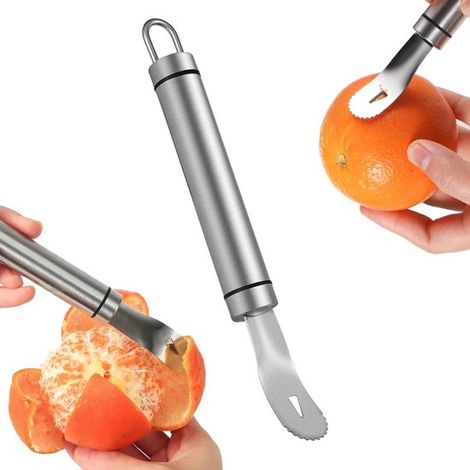 Allecto Plus – Zitrusschäler aus Edelstahl mit langem Griff – Multifunktionales Küchenutensil zum Schälen von Orangen, Zitronen und mehr – Einfacher Fruchtöffner – Gezahnter Schäler mit komfortablem G