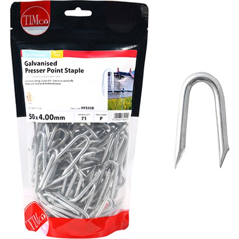 Timco Galvanised Presser Point Staples - 50 x 4.00mm (1kg Bag) (1/3)