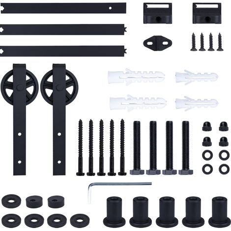 6.6FT/200CM Systeme Porte Coulissante,Quincailleri Kit de Rail pour Porte Coulissante, Ensemble Industriel pour Porte Coulissante Interieur (1/5)