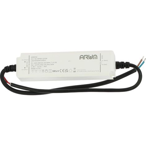 Arum Lighting – Transformateur pour tableau électrique 60W 12V DC – IP67 étanche pour extérieur – Classe de protection II – Boîtier plastique (1/3)