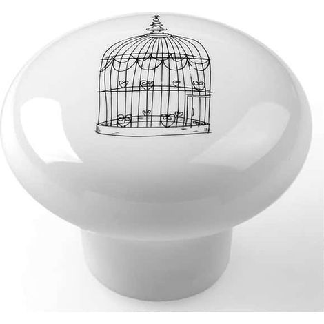 Boutons Porcelaine Cage Aux Oiseaux Design Vintage Unique, 40mm - Reunion Industrial
