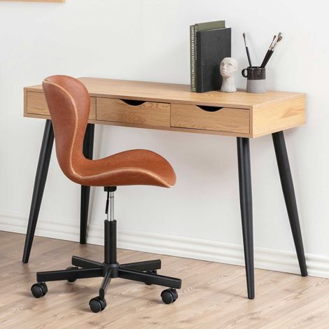 Bureau 3 tiroirs 110x50x77,1 cm décor naturel et noir - STOLK