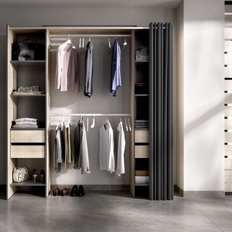 Kit Vestidor con 4 cajones y cortina Natural y Grafito 205x180x50 cm - SUIT (1/5)