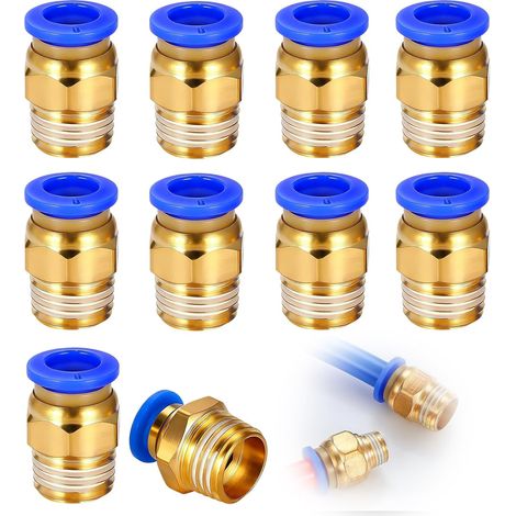 Raccord Pneumatique 8mm OD x 1/4 BSP Mâle Filetage, 10 Pièces Bleues pour Compresseurs d'Air et Systèmes Pneumatiques Industriels, Connexion Fiable Extérieure (1/5)