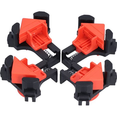 Lot de 4 Pinces d'angle 90° pour Menuiserie, Serre-joint Réglable en Acier, Outil de Fixation à Angle Droit, Kit de Maintien pour Bois (1/5)