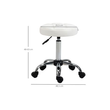 DESMIU Chaise de bureau Tabouret roulant pivotant réglable en hauteur avec roulettes en Similicuir Blanc Ø35.5 × 51-67 cm (1/3)