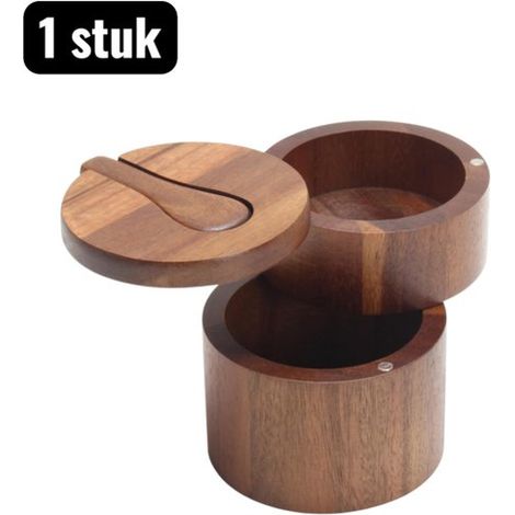 Pot à épices en verre avec couvercle en bois d'acacia – Double compartiment hermétique – Boîte de rangement pour sel, poivre et épices (1/5)