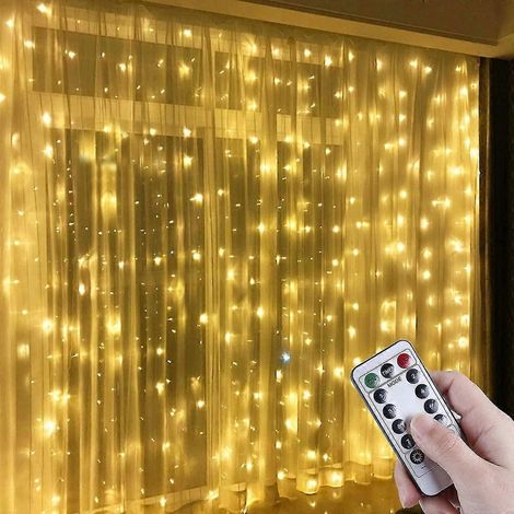 Guirlande lumineuse LED USB 3 m x 3 m, rideau de 300 LED avec 8 modes d'éclairage pour la décoration de fêtes, de chambres et d'intérieur.