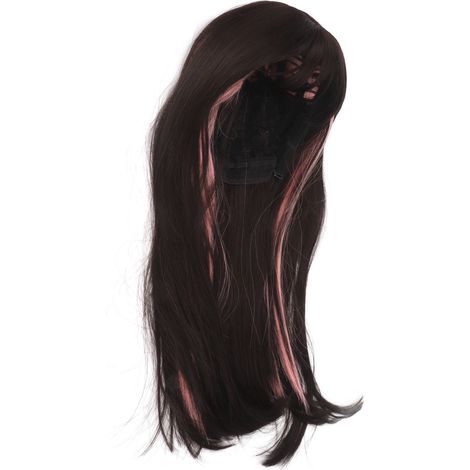 Perruque longue avec frange, résille respirante, résistante à la chaleur, pour femme, noire et rose, filet confortable, cheveux synthétiques, coiffure élégante, usage quotidien, 1 pièce. (1/5)