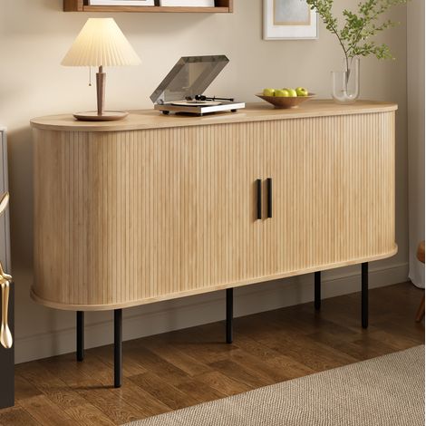 REDOM - Credenza 140x40x78 cm, porta scorrevole avvolgibile, ampio spazio di archiviazione, MDF, naturale (1/5)