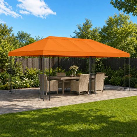 Teenpull – Pavillon mit Seitenwänden 6 x 3 m Orange Polyester und Stahl (1/5)