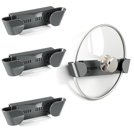 4 Pièces Range Couvercle,Support Couvercle Casserole, Organizer Coperchi Pentole, Aucun Perçage Nécessaire, Réglable En Hauteur De 20 À 28 cm, Étagère de Rangement pour Ustensiles de Cuisine (1/5)