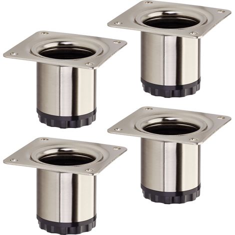 4er Pack - Möbelfuß BRAVO Höhe 50 mm (+ 10 mm) Ø 40 mm Edelstahloptik höhenverstellbarer Schrankfuß aus Stahl Stellfuß belastbar bis 50 kg von SOTECH