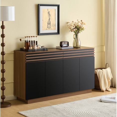 Aparador moderno 150 x 40 x 85 cm en MDF marrón y negro, 2 cajones, 4 puertas DESVIAE (1/5)
