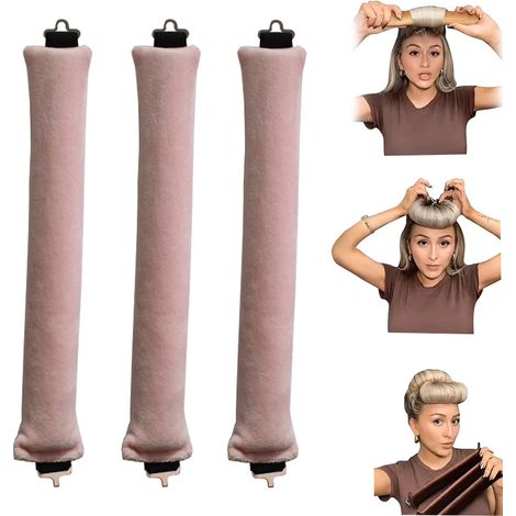 Ensemble de 3 fers à friser sans chaleur - Boucles sans chaleur - Fer à friser - Outil de bouclage - Tissu - Rose (1/5)