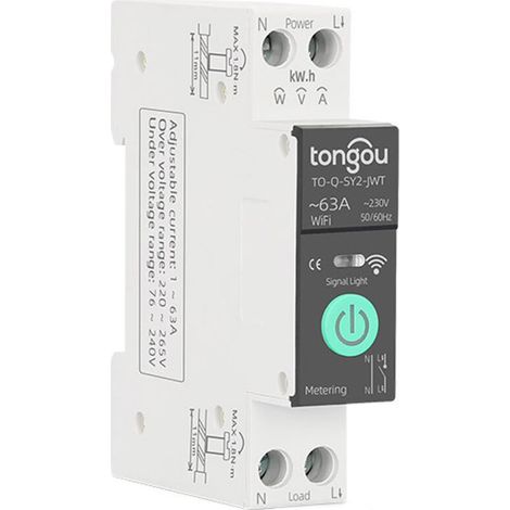Disjoncteur Intelligent WiFi TONGOU Tuya - 1P 63A avec Comptage, Rail DIN, 3 Modes de Programmation, Protection Sécurité, Compatible Alexa et Assistant Google - Contrôle APP (1/4)