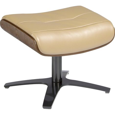 Pouf design sable cuir véritable Angel Cerda - Sable doux et patine bois noyer (1/5)
