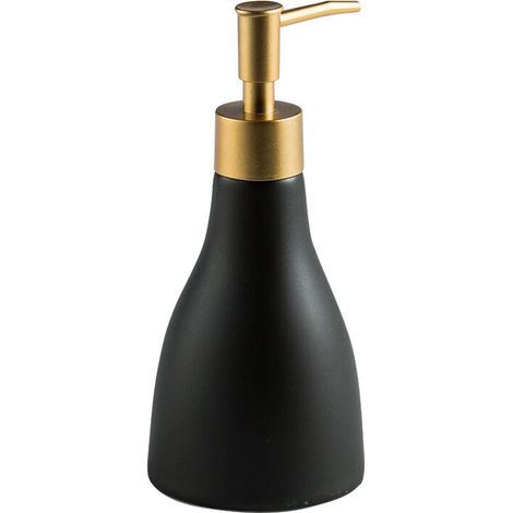 Schwarzer Seifenspender 280 ml für Bad und Küche – Flüssigseifenspender aus Keramik mit goldener Pumpe – nachfüllbar für Shampoo, Duschgel, Spülmittel