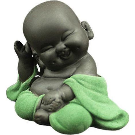 Statue de Bouddha Maitreya en céramique, sculpture pour le thé, figurine sculptée à la main, objet de décoration pour la cérémonie du thé à domicile (Style : Sourire sincère, Lumière)-8.55.36.5cm-Gree (1/4)