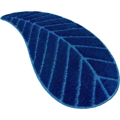 Tappeto Bagno Foglia Morbido Assorbente Camera Letto Scendi Doccia Antiscivolo 100% Made In Italy - Blu