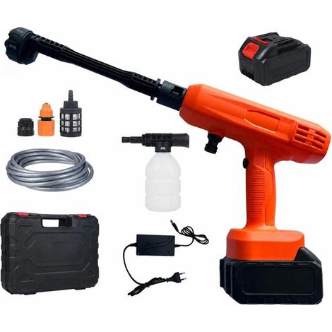 Nettoyeur haute pression électrique sans fil avec 2 batteries 21 V 3000 mAh et 6 buses en 1 pour voitures, murs, routes, clôtures, cours et arrosage de fleurs. (1/5)