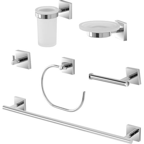 Set accessori a muro 6 pezzi in acciaio cromato e viti incluse Easy (1/5)
