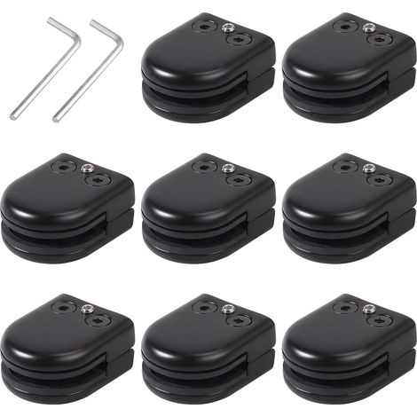 8pcs Pince à Verre Inox 8-9mm pour Balustrade - Support Noir avec Caoutchouc Ajustable, Clip Fixation Antidérapant pour Terrasse, Escalier, Douche - Installation Facile et Anti-Rouille (1/5)