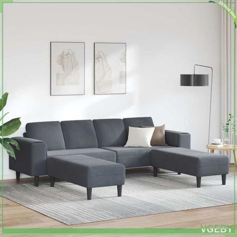 Canapé 4 places - FAF7291712451614 - Velours gris foncé - Dossier soutien lombaire - Pieds coniques (1/4)